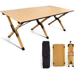 Folding Camping Table, Lightweight Roll-Up Table Aluminum Low Portable Picnic Table with Carrying Bag for Outdoor, Beach, Picnic, Backyards, BBQ and Party, 45.2''D x 23.6''W x 17.3''H (Log Color)