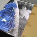 Kalormore Modern Canvas Wall Art Black White Woman Portrait with Sparkling Blue Roses Hat and Dress Gallery Wrapped Contemporary Painting for Living Room Home Decor Easy to Hang 24"x36" (Blue)