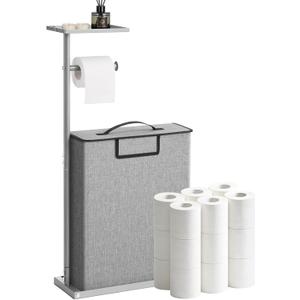 Freestanding Toilet Paper Holder Stand with Shelf for Up to 12 Rolls,Rustproof Metal Bathroom Toilet Paper Storage with Lid, All-in-One Toilet Tissue Roll Dispenser and Organizer,Gray