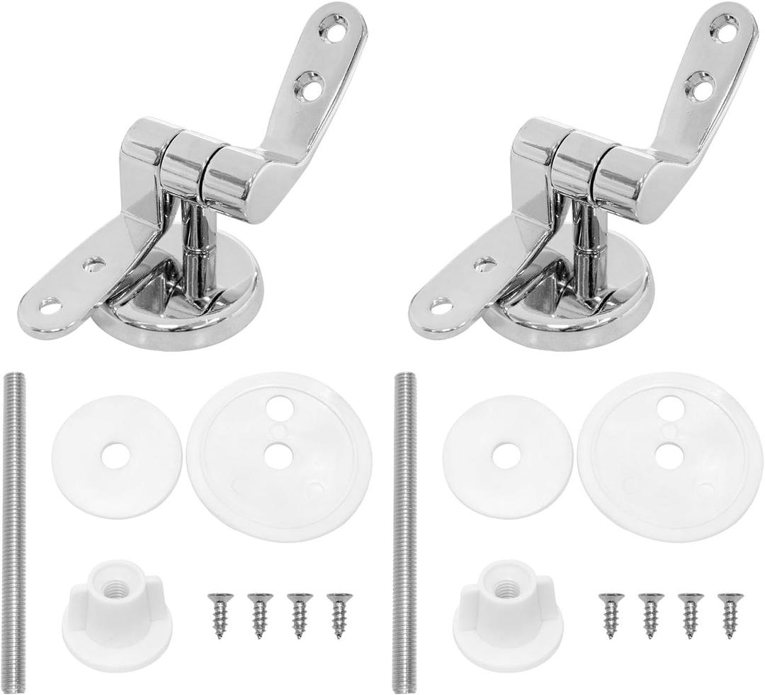 Toilet seat hinge replacement parts bathroom toilet seats hinges aluminum alloy adjustable toilet seat zinc alloy hinge bolts nuts washers zinc alloy screws 1 set (Silver And White)