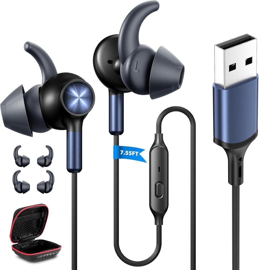 USB Headphones Headset with Microphone for PC 7.5 Ft Cable, USB A Headphones for Computer Office Meeting, Wired USBA Earbuds with Mute Stereo Noise Isolating Call Laptop Earphones for Dell/Surface