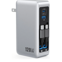 120W USB C Charger Block with 2 Built-in Retractable Cables,4-in-1 GaN IV Foldable Plug Wall Charger Fast Charging Station,PD 65W Laptop Adapter for MacBook/iPad,iPhone 17/16/15/14,Galaxy,Android etc