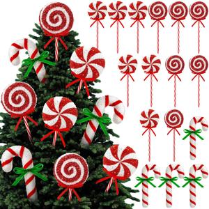 16 Pcs Candy Cane Christmas Decorations, Christmas Glitter Candy Cane Hanging Ornaments Xmas Swirl Windmill Lollipop Home Decor for New Year Xmas Indoor Home Supplies(Red,Classic)