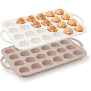 Vinino 2Pack Mini Silicone Muffin Pans for Baking with Metal Reinforced Frame, 24 Cups Mini Size Nonstick Cupcake Pan, BPA Free Oven Dishwasher Safe Baking Mold for Muffins Cupcakes