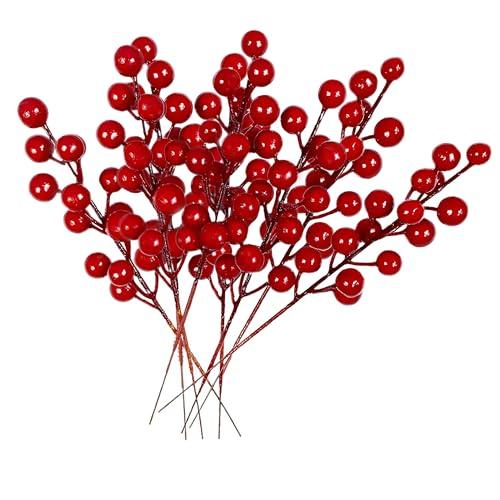 24 pcs Christmas Berries Stems Artificial Red Berry Stems for Christmas Tree Ornaments Crafts Holiday and Home Decor (Red)