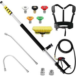 janz Aluminum 24 FT Telescoping Pressure Washer Wand with Pressure Washer Éxtension Wand,Gutter Cleaner Attachment, 5 Spray Nozzle Tips, 2 Hose Inlet Adapters and Support Harness, 0.73 cubic feet