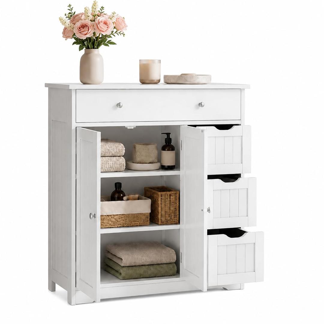 Bathroom Storage Cabinet, Freestanding Floor Cabinet with 4 Drawers