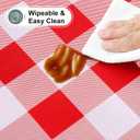 misaya Round Fitted Tablecloth with Elastic Edge, Buffalo Plaid Waterproof Vinyl Flannel Backed Table Cloth Cover Fits 31"-35" Round Tables for Dinner, Outdoor, Picnic, Red White Check