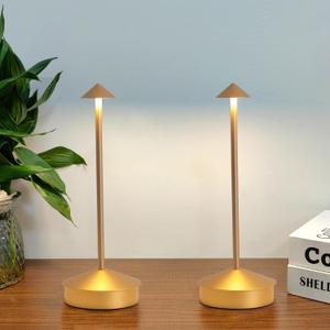 2 Pack Aluminum Cordless Table Lamp, 6000mAh Rechargeable Table Lamps, Portable Touch LED Lamp, Outdoor Waterproof Dimmable Cordless Rechargeable Table Lamps for Restaurant/Patio- Black (Gold)