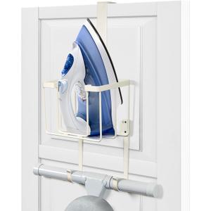ORLESS Over The Door/Wall Mount Ironing Board Hanger, Laundry Room Iron and Ironing Caddy Board Storage Holder White