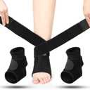 Honoson 2 Pcs Ankle Brace Kid Breathable Neoprene Ankle Support Compression Sleeve Achilles Tendonitis Relief Elastic Foot Brace with Adjustable Wrap for Sprained Plantar Fasciitis(Black,M)