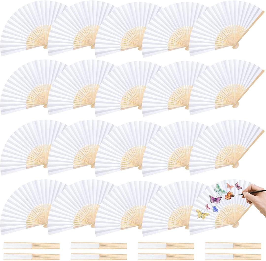 JOHOUSE 28 Pcs White Paper Folding Hand Fans 8.3 Inch Foldable Handheld Fans for Women, Wedding Party Favors, Bridal Shower, DIY Crafts, Photography Props