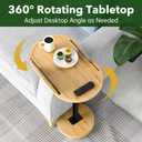 NiHome Bamboo Large Swivel TV Tray Table with Thickened Stable Non-Tipping Base, Adjustable Height Couch Table Tray, End Table, Bathtub Side Tray Table 360 Rotating for Hot Tub Bedside Sofa Balcony