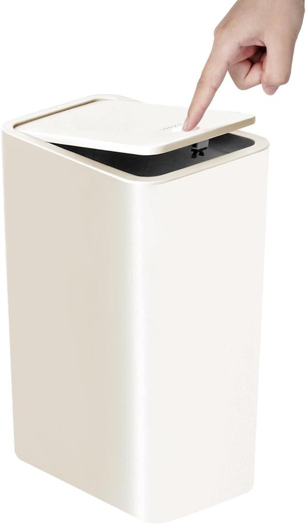 TIPGO Bathroom Waste Can with Lid, 10 Liter / 2.6 Gallon Slim Garbage Can, Small Waste Basket with Pop-Up Lid for Kitchen, Bedroom, Living Room, Office (White)