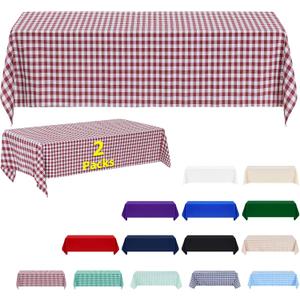 ABCCANOPY 2 Pack Rectangle Polyester Tablecloth 90 x 156 Inch Checkered Indoor Outdoor Stain-Resistant Washable Heavy-Duty Fabric Table Cover Elegant Home Decor Red and White Gingham