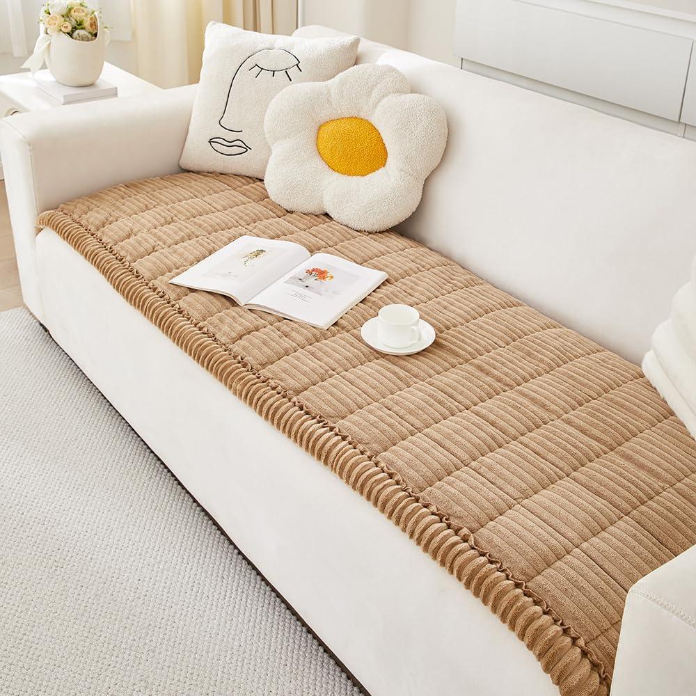Couch Cover for Dogs Washable, Fuzzy Pet Couch Covers for 3 Cushion Sofa Pet Friendly, Non Slip Sofa Cover (Light Brown, 27.6" x 59")