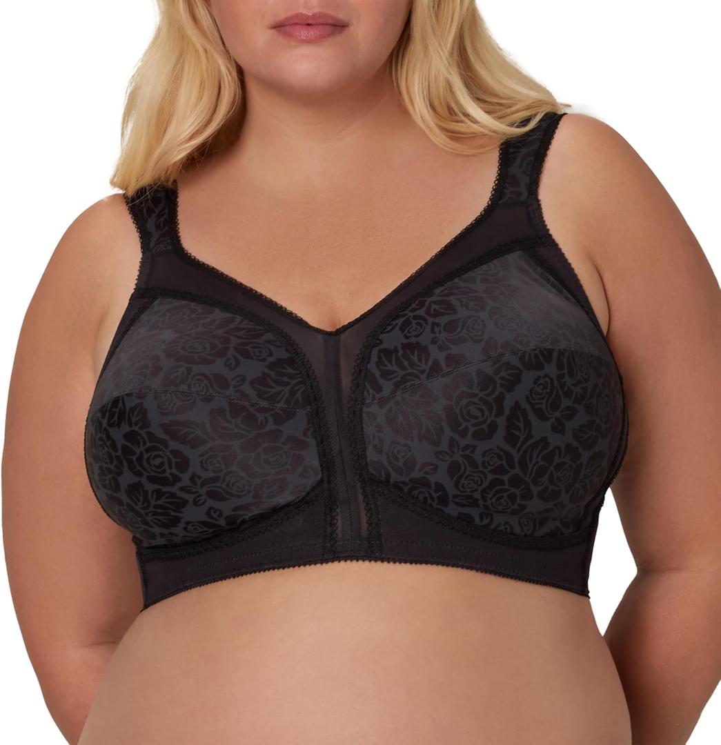 PLAYTEX Womens 18 Hour Comfort-strap Wireless Bra, Full-coverage With 4-way Trusupport, Single & 2-pack Full Coverage Bra, Black, 42DDD US