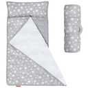 Moonsea Toddler Nap Mat with Pillow and Fleece Minky Blanket Grey, Lightweight and Soft Perfect for Toddlers Preschool, Daycare, Travel Sleeping Bag for Girls, 21" x 50" Fit on a Standard Cot