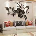 Wall Stickers 3D Flower Pattern - Family Wall Decals Living Room Wall Decor Sticker for Walls Decor Living Room Home Decorations Room Decor for Office Sofa Bedroom Decals (Black S:90cm * 120cm) (S:35*47 inch)
