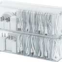 Yesesion 2 Pack Cord Organizer Box with Lid, Clear Desk Drawer Accessories Storage Case for Home Office Supplies, Art Crafts, Phone Charger, USB Cables, Marker Pen, Pencil Holder