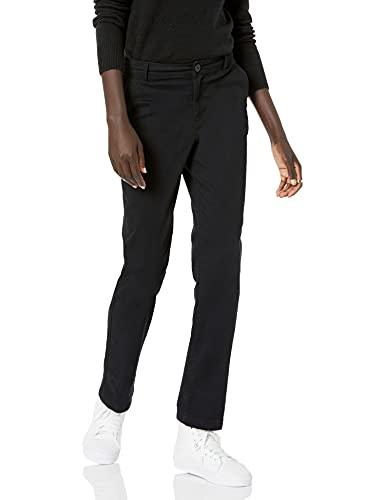 Amazon Essentials Women's Slim Fit, Straight Leg Mid-Rise Stretch Twill Chino Pant, Black, 2