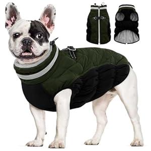 AOFITEE Dog Coat, Warm Dog Jackets for Small Dogs, Dogs Winter Coat with Harness Built in, Reflective Pet Winter Jacket, Waterproof Windproof Puppy Puffer Jacket Fleece Vest, Green XXXL