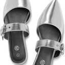 Rekayla Mules for Women Adjustable Strap Pointed Toe Backless Loafer Shoes (9.5, Silver)