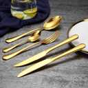 EUIRIO 40Pcs Gold Silverware Set, Stainless Steel Flatware Cutlery Set Service for 8, Mirror Polished Gold Utensils Set Include Forks Spoons Knives for Home, Wedding, Restaurant, Dishwasher Safe