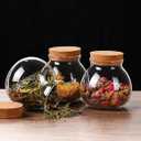 SET OF 4 ROUND GLASS JARS WITH CORK LID 17OZ WEDDING CANDY JAR KITCHEN JAR, PERFECT FOR TEA, BISCUITS, CEREALS, FLOUR, BEANS, SPICES, COFFEE BEANS ETC (4PCS)