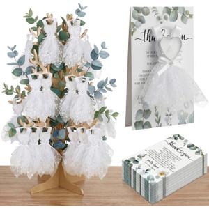 Conelist 150 Pcs/50 Sets Wedding Party Favors for Guests Bulk Bridal Shower Party Favors Engagement Bridesmaids Gifts Heart Shaped Candles in Mini Wedding Dresses Tealight Candle with Thank You Card