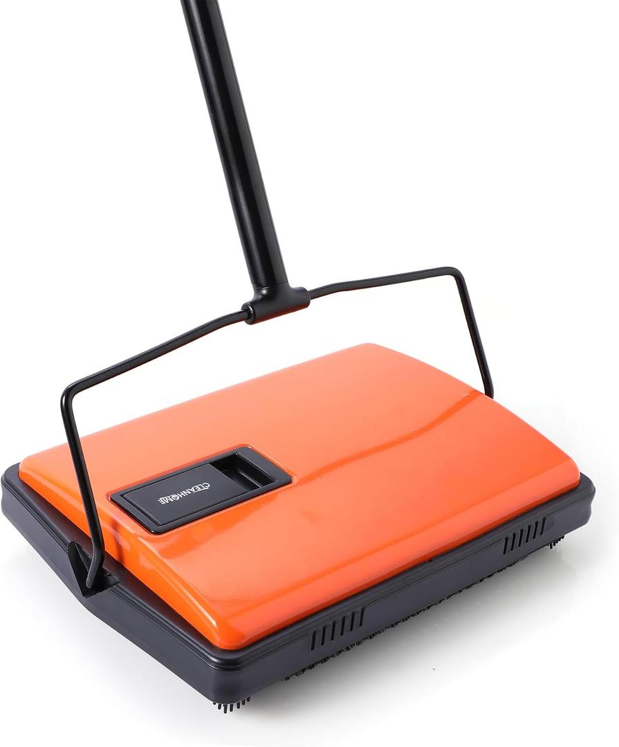 CLEANHOME Manual Carpet Sweeper for Pet Hair - Rotating Brush Floor Sweeper, Lightweight Push Broom for Classroom Rugs, Non-Electric Lint & Crumb Cleaner, Easy-Dump Dustbin, No Batteries Needed