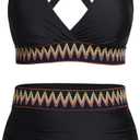 Yonique womens Bikini (22 Plus, Colorblock Black)