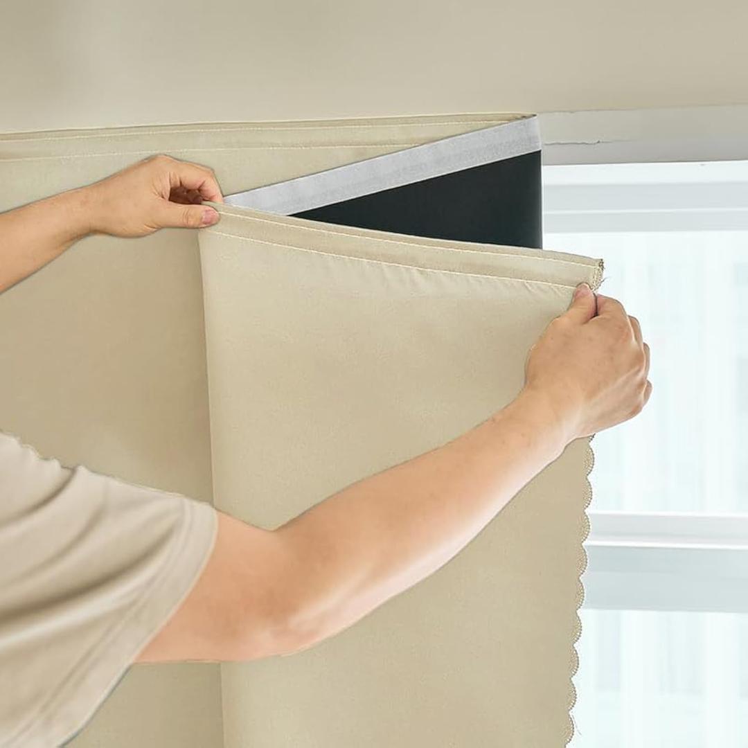 AJAZZ 100% Blackout Curtains for Bedroom Self Adhesive Curtains Temporary Curtain Easy to Install Used for Black Curtains Window Curtain (Beige, 47" W x72 L) 1 Panel