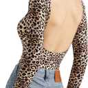 SUUKSESS Women Backless Y2k Long Sleeve Bodysuit Double Lined Open Back Sexy Basic Top (Small, Leopard)