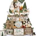 Shellwei 22 Pcs Christmas Tiered Tray Decor Set Wood Rustic Gingerbread Christmas Decoration Winter Farmhouse Decor Xmas Trees Gnome Elk Snowflake Signs for Table Shelf Home Centerpiece (Fresh)