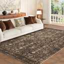 5X7 Area Rugs for Living Room, Soft Rugs Brown Washable Rug, Indoor Vintage Rugs for Bedroom Home Office Laundry, Rubber Backed Non Slip Low Pile Carpet, Dark Brown