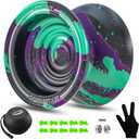 WATIEOBOO Unresponsive Metal Yoyo Professional, Replacement Responsive Ball Bearing Yoyo for Kids Beginners, Professional Trick Yo yo for Adults with Bag, Glove and 10 Yoyo Strings - Black Green Purple
