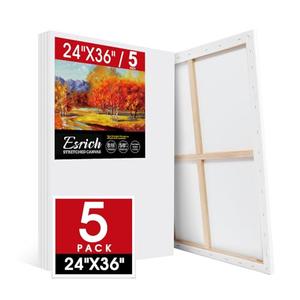 ESRICH Stretched Canvas for Painting 24x36 Inch, 5Pack Large Canvas for Painting, Primed Acid-Free Cotton Blank Canvases, Art Paint Canvases for Oil Paint,Watercolor,Acrylic Paint,Gouache and Tempera.
