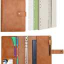 WONDERPOOL Leather Journal Refillable Notebook Spiral Diary Binder Portfolio - A5 Dotted Paper & Inner Pockets for Travel Work and Personal Organizer (Brown, A5)