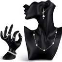 2 Pcs Resin Jewelry Mannequin Display Set Including Boutique Bust Holder and Hand Ring Holder Necklace Stand Display Earring Holder Organizer for Bracelets Pendant Shows Selling (Black)