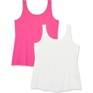 Amazon Essentials Womens Tank Top (6X, Dark Pink/White)