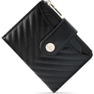 Sunpour Small Wallet for Women Leather Bifold RFID Blocking Card Holder Wallet Compact Card Wallet Woman with Zipper Coin Pocket (Quilted, Black)