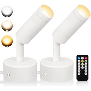 Dimmable LED Spot Lights Indoor, Remote Controlled with Timer, 3W Plug-in Up Lights, 3000K/4000K/5000K Uplighting Indoor Spotlight for Accent Lighting Plants or Artwork, 2 Pack (White)