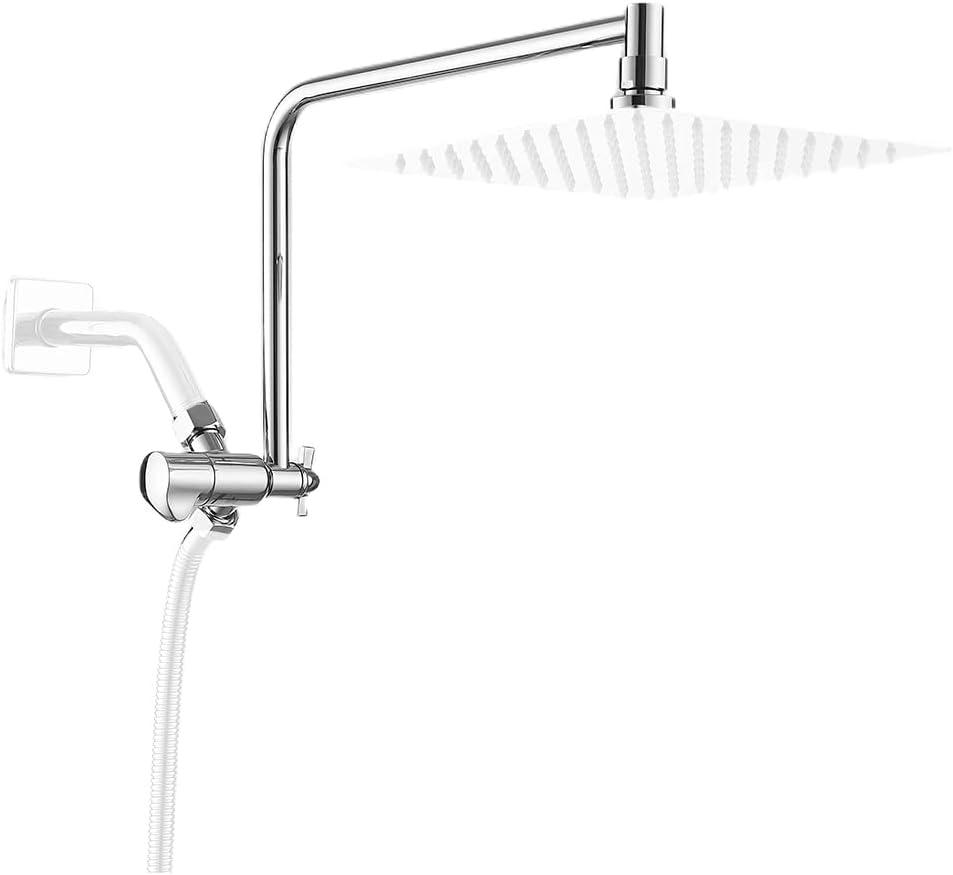 Shower System Faucet Set 12 Inch Brass Universal Adjustable Shower Head Extension Arm Flexible Angle Shower Arm Extender with Lock Joints and 3-Way Diverter Valve Chrome