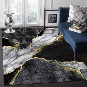 Modern Aesthetic Grey Black Gold Marble Abstract Area Rug 5x7 Non-Shedding Soft Rug for Livingroom Bedroom Diningroom Indoor Office Kitchen Floor Carpet (Z1)