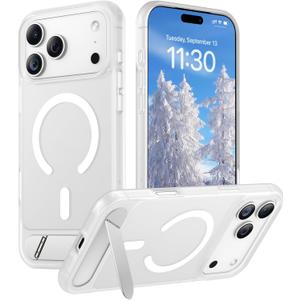 Temdan Designed for iPhone 17 Pro Case, [Built-in Invisible Kickstand][Compatible with MagSafe][Military Grade Shockproof] Slim Translucent Matte Phone Case 6.3 inch (Clear Matte)