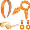 SATINIOR 4 Pcs 60s 70s Women Hippie Disco Costume Accessories Set Headband Dangle Earrings Sunglasses Silk Scarf (Orange)