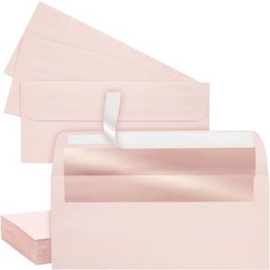 50-Pack #10 Blush Pink Envelopes with Metallic Rose Gold Foil Lining for Party Invitations, Mailing Business Letters, Invoices, Baby Showers, Weddings (4 1/8 x 9 1/2 in)