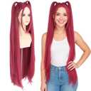 morvally 39 Inches Long Red Wig with 2 Ponytails for Women - Anime Cosplay Wigs for Womens Halloween Costume Party (Red, Adults) (Adult (Single Unit)