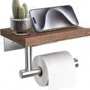 Tindbea Toilet Paper Holder with Wood Shelf, Wooden Wall Mount Tissue Paper Roll Holder, Brushed Nickel Stainless Steel Bathroom Accessories Decor Household Home Apartment Restroom Essentials (Walnut)